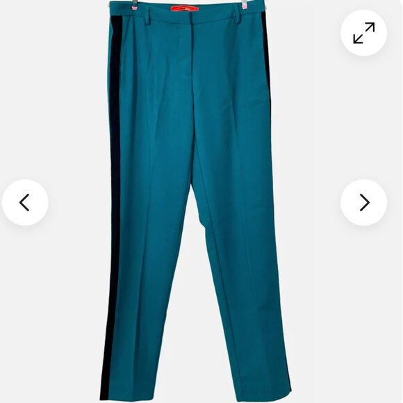 Narciso Rodriguez DesigNation  Crepe Tuxedo Pants Peacock Blue Black Stripe - Picture 2 of 5